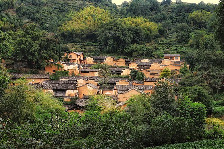乡村古镇村落山村烟火素材摄影