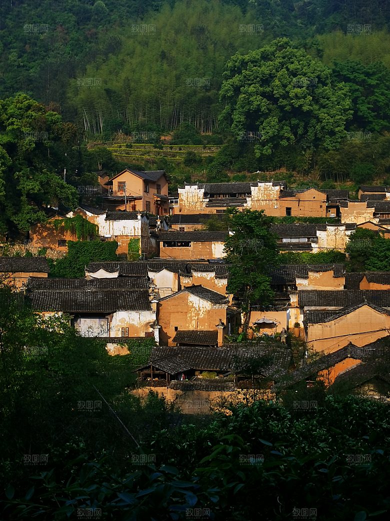 乡村古镇村落山村烟火素材摄影