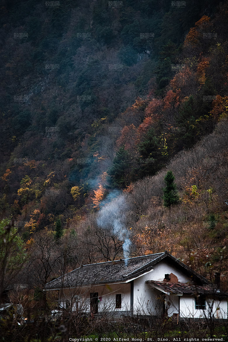 乡村古镇村落山村烟火素材摄影