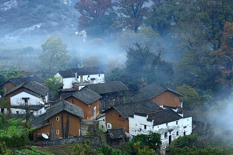乡村古镇村落山村烟火素材摄影
