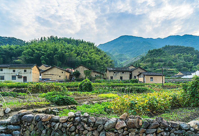 乡愁森林林间古村落乡村摄影图