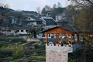 乡村古镇村落山村烟火素材摄影