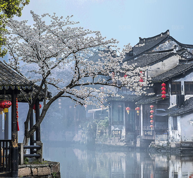 江南水乡乡村小镇村落图