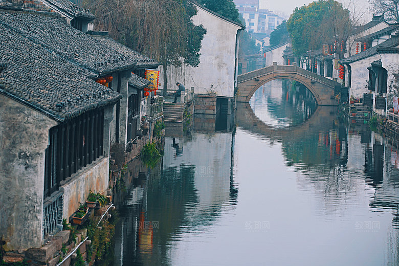 江南水乡乡村小镇村落图