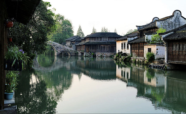 江南水乡乡村小镇村落图