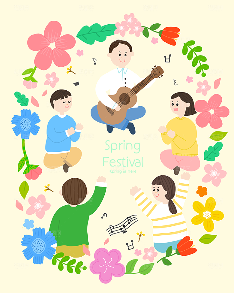 春季外景花人物宣传插画海报