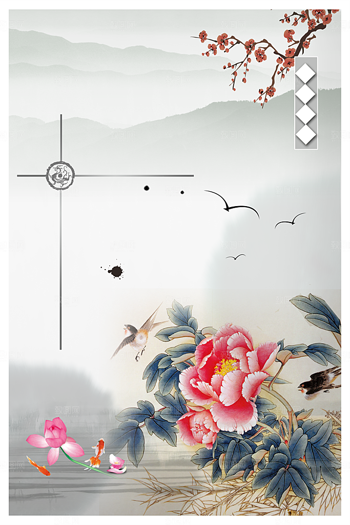 中国风古风古典背景海报