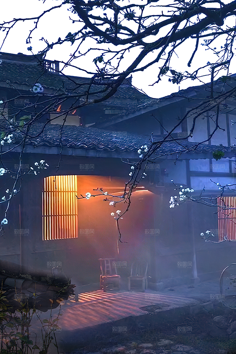 夜晚家乡小院家庭庭院图