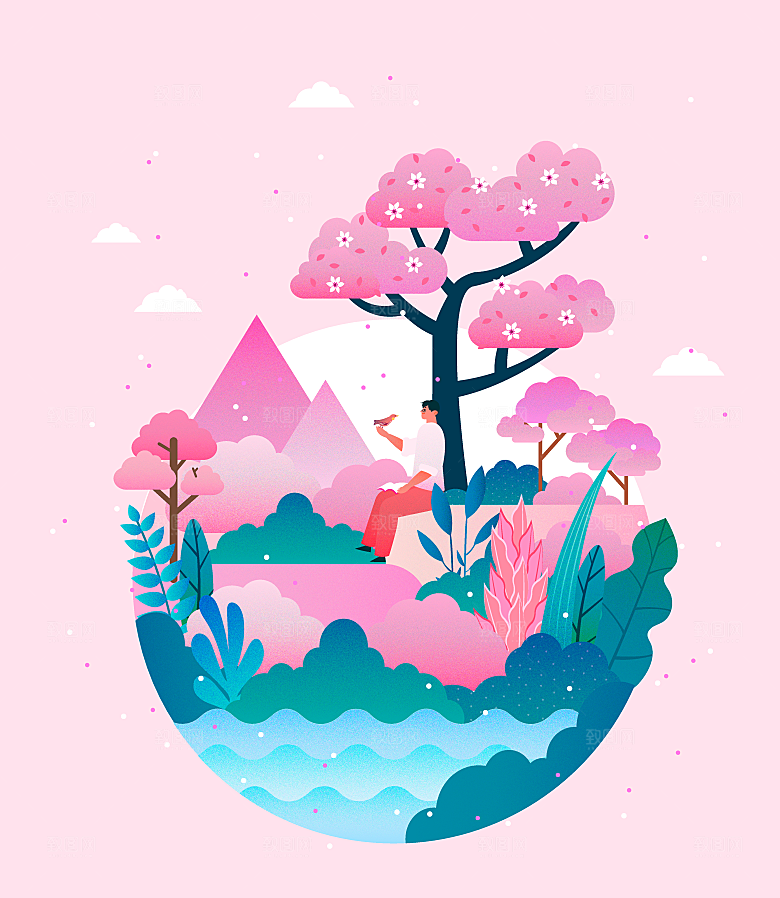春天风景唯美植物踏青海报