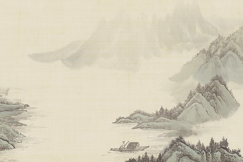 中式古风复古中国风工笔画背景展板