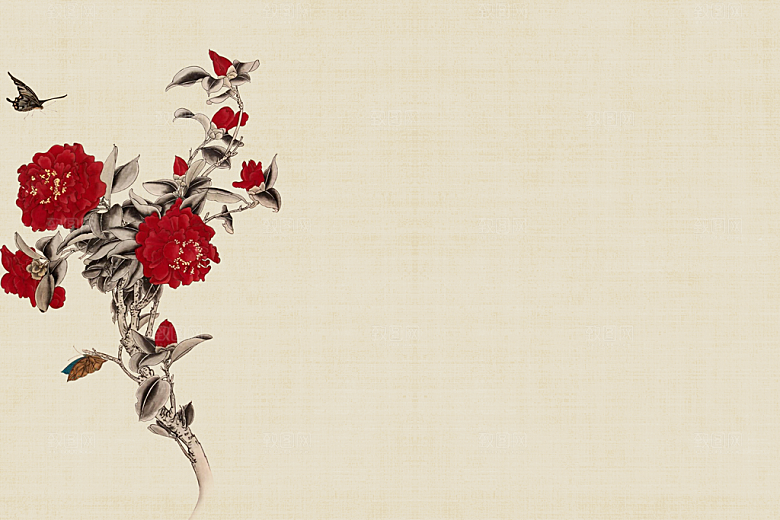 中式古风复古中国风工笔画背景展板