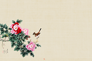 中式古风复古中国风工笔画背景展板