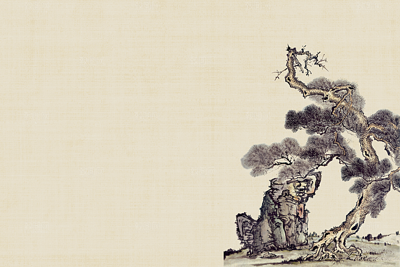 中式古风复古中国风工笔画背景展板