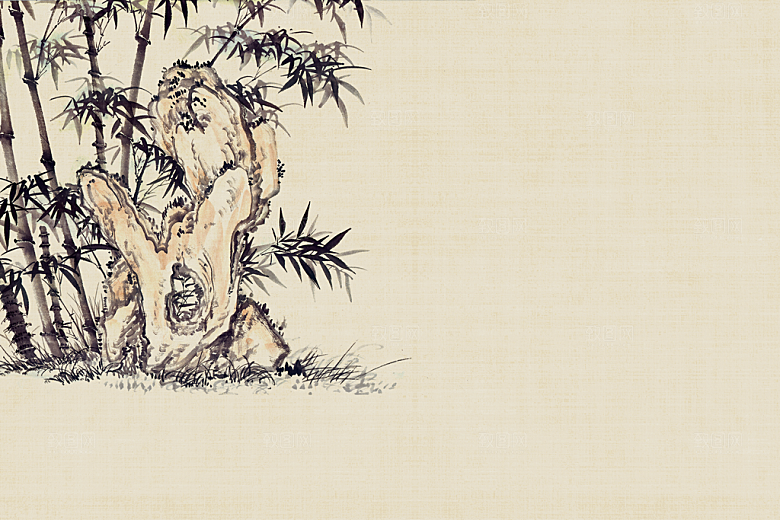 中式古风复古中国风工笔画背景展板