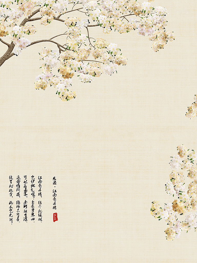 中式古风复古中国风工笔画背景海报