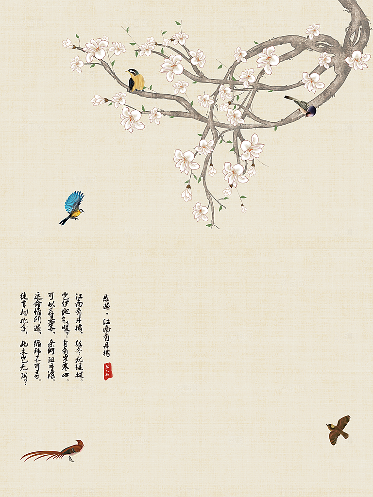 中式古风复古中国风工笔画背景展板