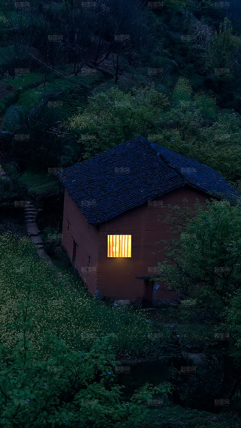夜晚家乡小院家庭庭院图
