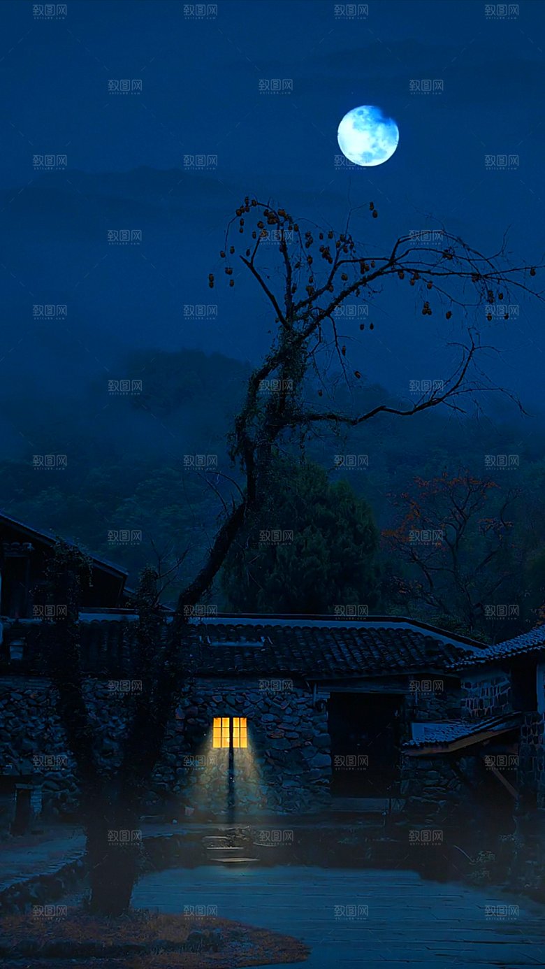 夜晚家乡小院家庭庭院图