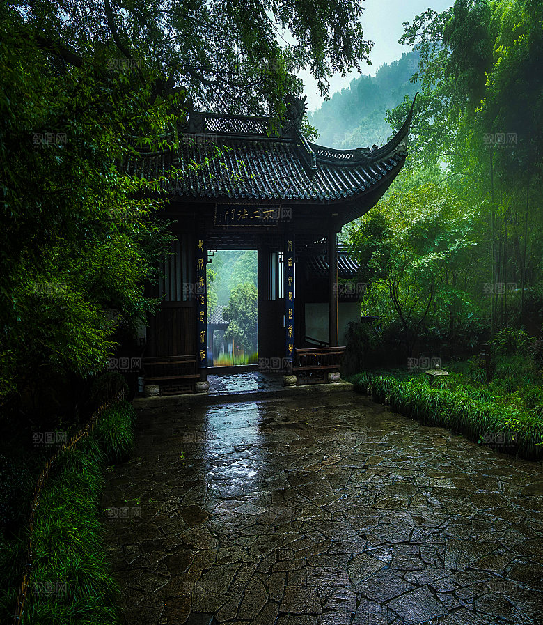 自然风景林间山色摄影图