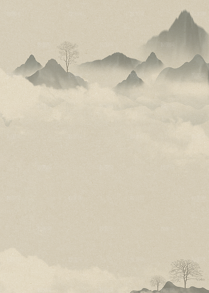 中式古风复古中国风工笔画背景展板