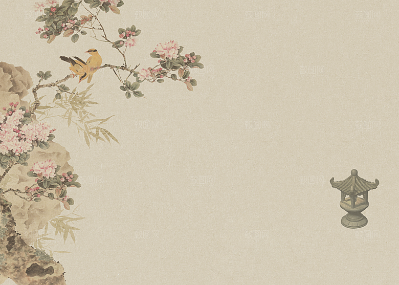 中式古风复古中国风工笔画背景展板