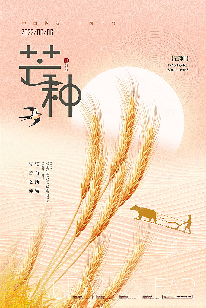 中国传统节气芒种平面海报插画