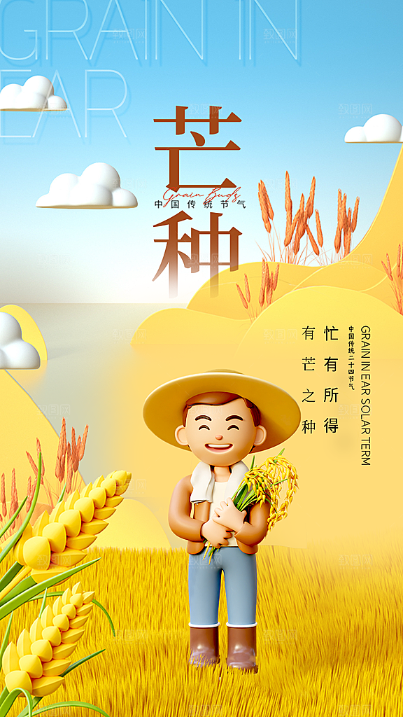 中国传统节气芒种平面海报插画