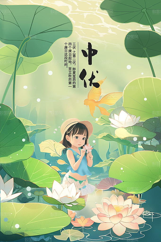 夏天三伏天简约大气海报