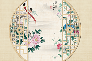中式古风工笔画背景设计
