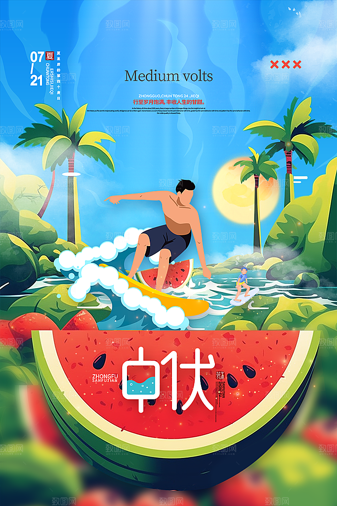 夏日夏季三伏天初伏中伏末伏海报