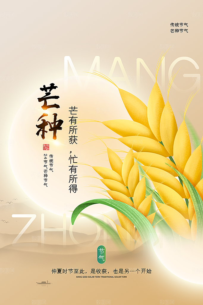 中国传统节气芒种平面海报插画