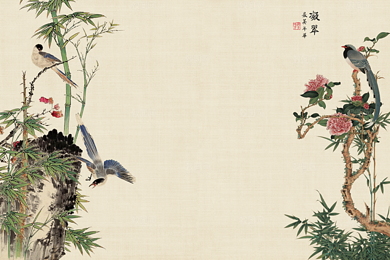 中式古风工笔画背景设计