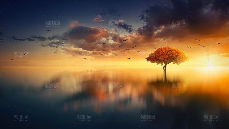 夕阳阳光火烧云云层红色天空