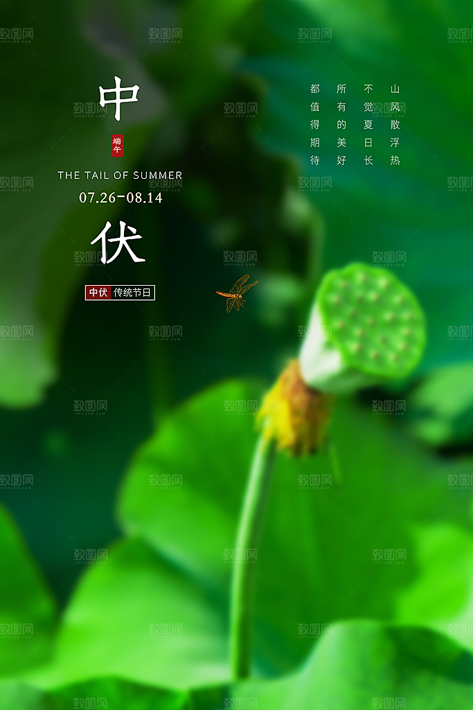 夏天三伏天简约大气海报