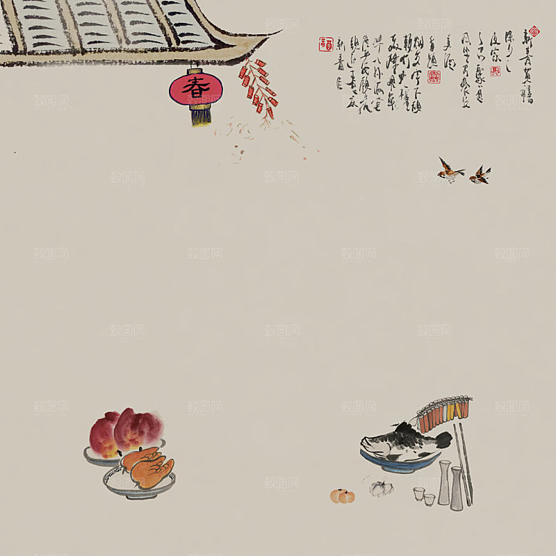 中式工笔画设计背景