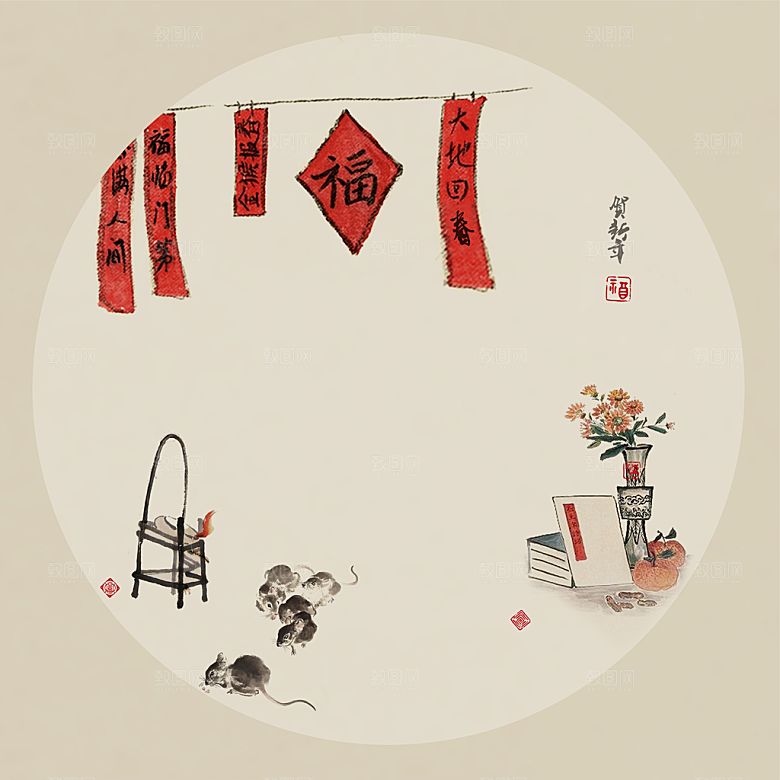 中式工笔画设计背景