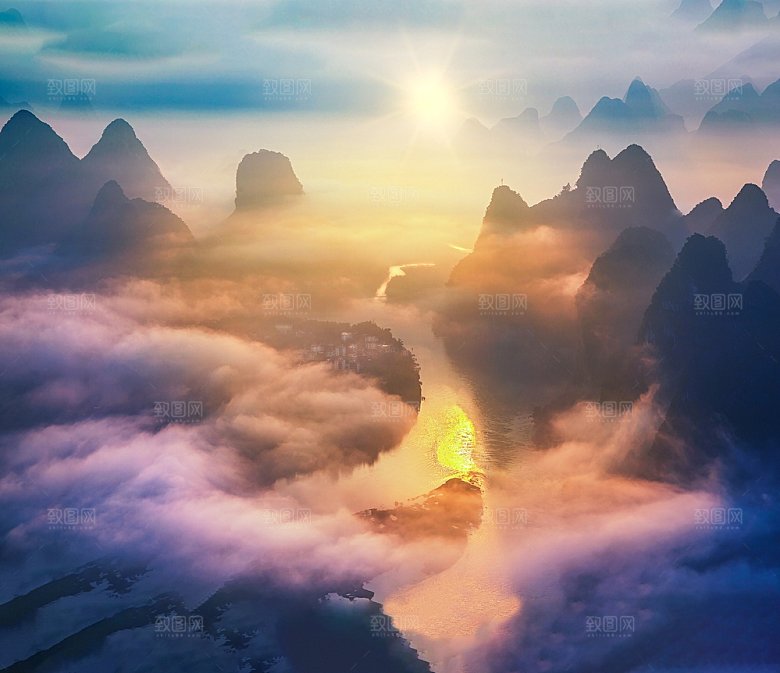夕阳红色天空落日自然风景
