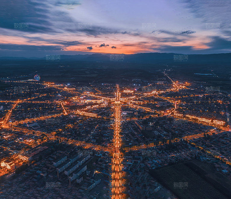 星空公路夜景夕阳城市村庄