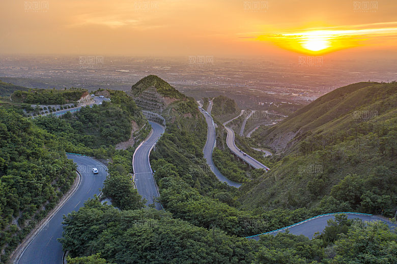 星空公路夜景夕阳城市村庄