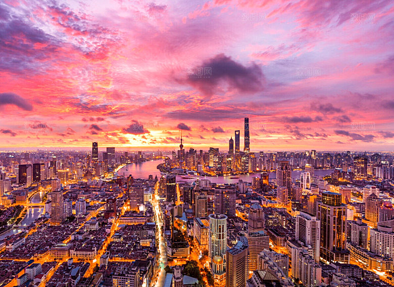 星空公路夜景夕阳城市村庄