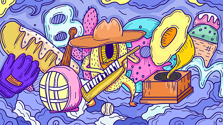 涂鸦机器人太空插画动漫海报