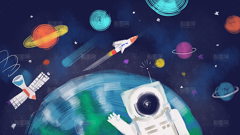 涂鸦蒸汽机器人太空插画漫画海报
