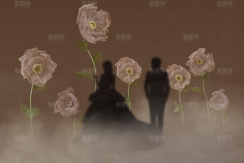 中式工笔画山水画背景素材