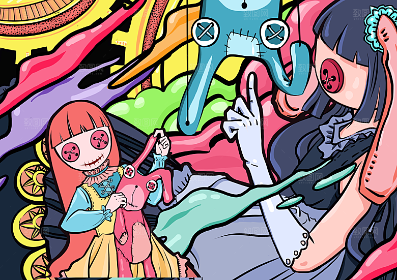 涂鸦蒸汽机器人太空插画漫画海报