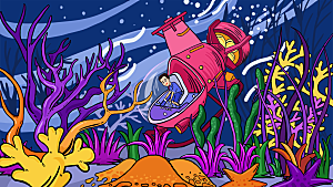 涂鸦蒸汽机器人太空插画漫画海报