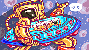 涂鸦蒸汽机器人太空插画漫画海报