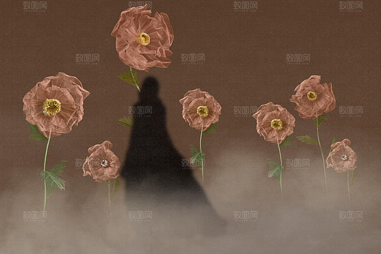 中式工笔画山水画背景素材