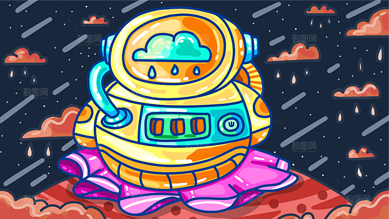 涂鸦蒸汽机器人太空插画漫画海报