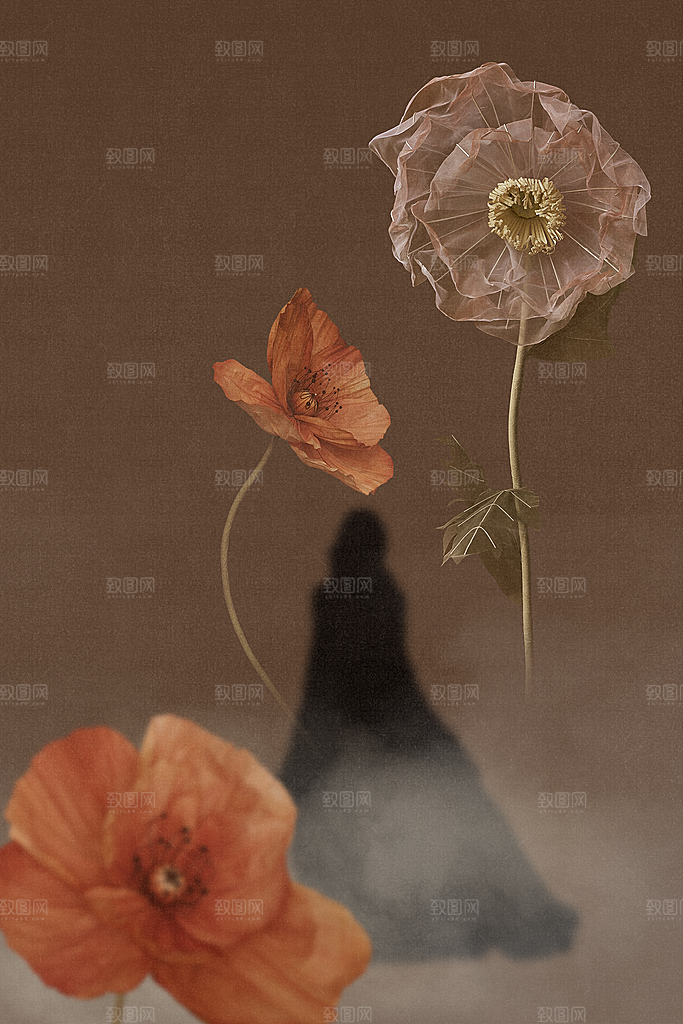 中式工笔画山水画背景素材