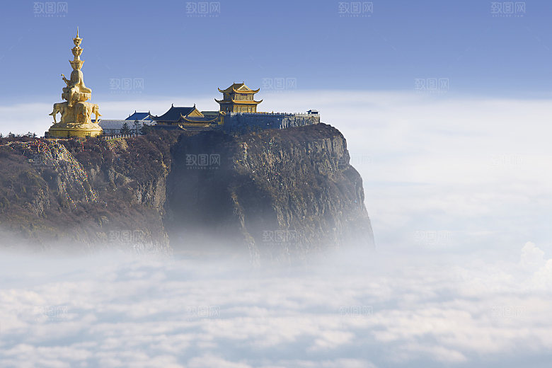 山峰山峦云雾布达拉宫雪山摄影